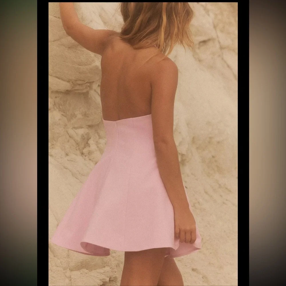 Zara short halter dress with godets, pastel pink - Picture 6 of 15
